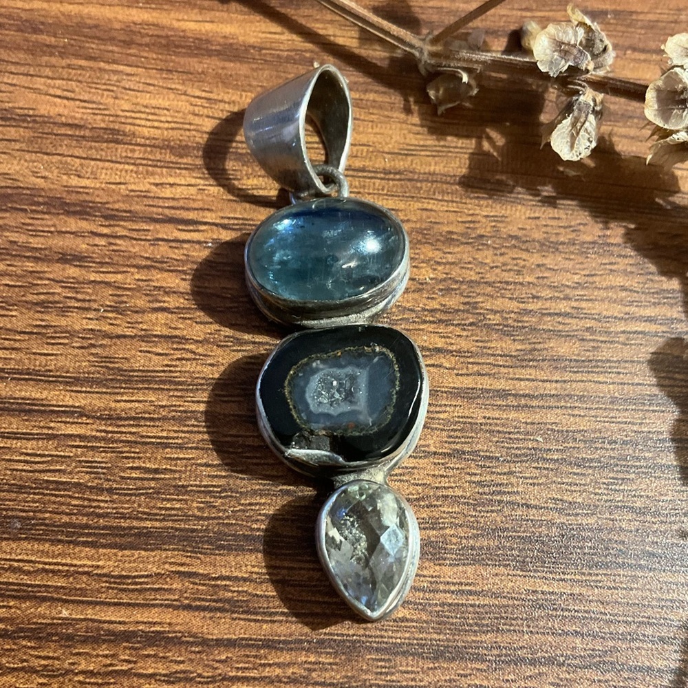 Labradorite, Geode Slice, and Quartz Pendant